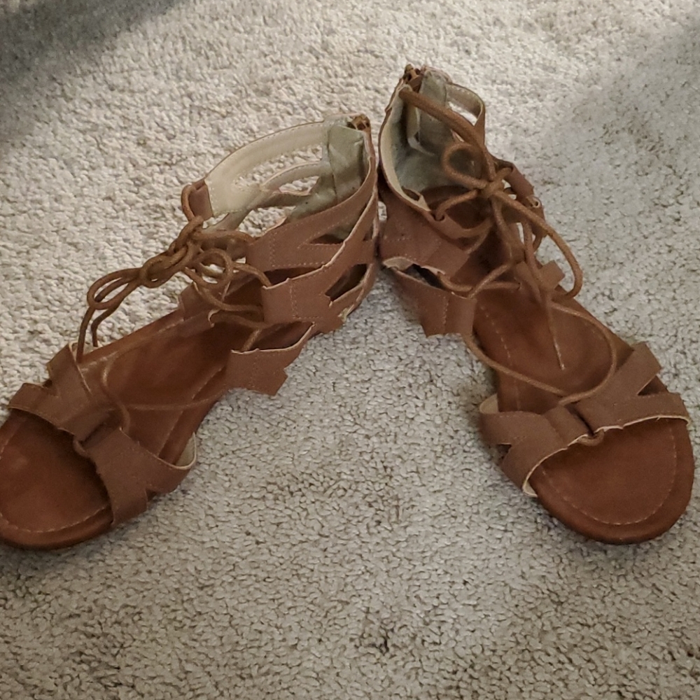 Brown lace up gladiator sandals